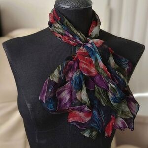 Vtg long floral sheer pattern chiffon scarf